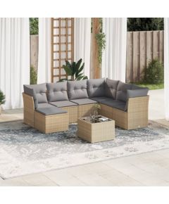 vidaXL 8-częściowy zestaw mebli ogrodowych z poduszkami, beżowy, polirattan Dārza mēbeļu komplekti