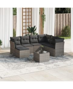 vidaXL 8-częściowy zestaw mebli ogrodowych z poduszkami, szary, polirattan Dārza mēbeļu komplekti