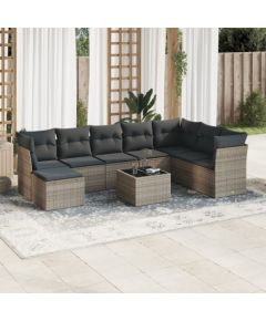 vidaXL 9-częściowy zestaw mebli ogrodowych z poduszkami, szary, polirattan Dārza mēbeļu komplekti