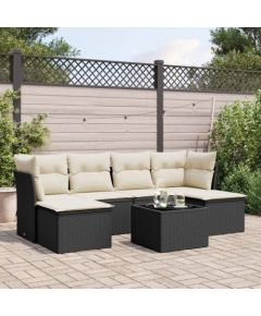 vidaXL 7-częściowy zestaw wypoczynkowy do ogrodu, z poduszkami, czarny Dārza mēbeļu komplekti