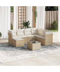 vidaXL 8-częściowy zestaw mebli ogrodowych z poduszkami, beżowy, polirattan Dārza mēbeļu komplekti