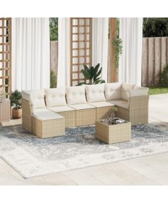 vidaXL 8-częściowy zestaw mebli ogrodowych z poduszkami, beżowy, polirattan Dārza mēbeļu komplekti