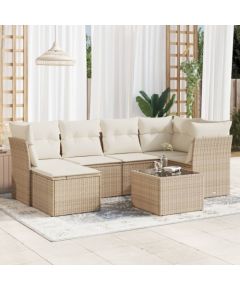 vidaXL 7-częściowy zestaw wypoczynkowy do ogrodu, z poduszkami, beżowy Dārza mēbeļu komplekti