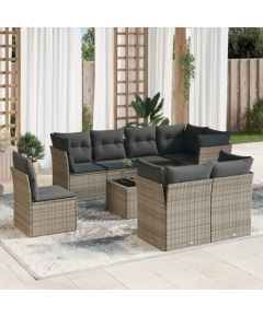 vidaXL 9-częściowy zestaw mebli ogrodowych z poduszkami, szary, polirattan Dārza mēbeļu komplekti