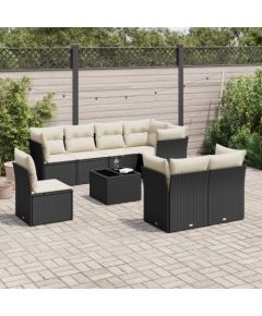 vidaXL 9-częściowy zestaw wypoczynkowy do ogrodu, z poduszkami, czarny Dārza mēbeļu komplekti