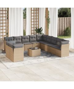 vidaXL 12-częściowy zestaw mebli ogrodowych z poduszkami, beżowy, polirattan Dārza mēbeļu komplekti