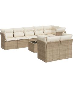 vidaXL 9-częściowy zestaw mebli ogrodowych z poduszkami, beżowy, polirattan Dārza mēbeļu komplekti