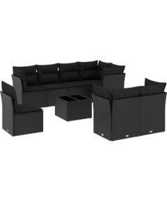 vidaXL 9-częściowy zestaw wypoczynkowy do ogrodu, z poduszkami, czarny Dārza mēbeļu komplekti