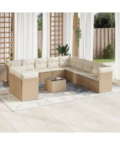 vidaXL 12-częściowy zestaw mebli ogrodowych z poduszkami, beżowy, polirattan Dārza mēbeļu komplekti