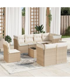 vidaXL 9-częściowy zestaw mebli ogrodowych z poduszkami, beżowy, polirattan Dārza mēbeļu komplekti
