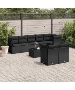 vidaXL 9-częściowy zestaw wypoczynkowy do ogrodu, z poduszkami, czarny Dārza mēbeļu komplekti