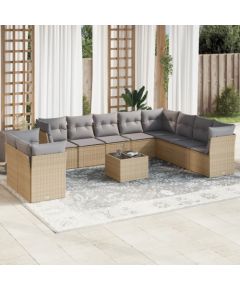 vidaXL 11-częściowy zestaw mebli ogrodowych z poduszkami, beżowy, polirattan Dārza mēbeļu komplekti