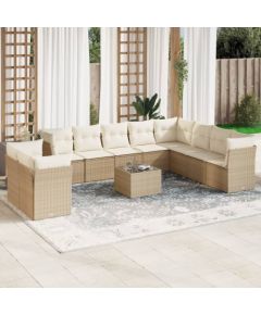 vidaXL 11-częściowy zestaw mebli ogrodowych z poduszkami, beżowy, polirattan Dārza mēbeļu komplekti