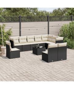 vidaXL 11-częściowy zestaw wypoczynkowy do ogrodu, poduszki czarny rattan PE Dārza mēbeļu komplekti