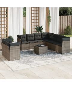 vidaXL 10-częściowy zestaw wypoczynkowy do ogrodu, z poduszkami, szary Dārza mēbeļu komplekti