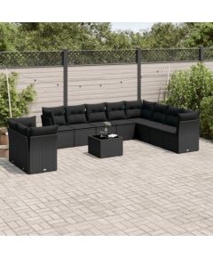 vidaXL 11-częściowy zestaw wypoczynkowy do ogrodu, poduszki czarny rattan PE Dārza mēbeļu komplekti
