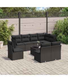 vidaXL 9-częściowy zestaw wypoczynkowy do ogrodu, z poduszkami, czarny Dārza mēbeļu komplekti