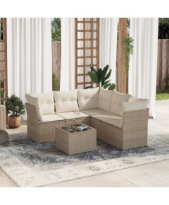 vidaXL 6-częściowy zestaw mebli ogrodowych z poduszkami, beżowy, polirattan Dārza mēbeļu komplekti