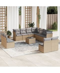 vidaXL 12-częściowy zestaw mebli ogrodowych z poduszkami, beżowy, polirattan Dārza mēbeļu komplekti