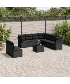 vidaXL 10-częściowy zestaw wypoczynkowy do ogrodu, poduszki czarny rattan PE Dārza mēbeļu komplekti