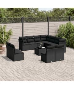 vidaXL 12-częściowy zestaw mebli do ogrodu, z poduszkami, czarny, polirattan Dārza mēbeļu komplekti