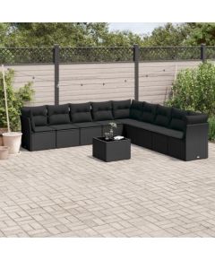 vidaXL 10-częściowy zestaw wypoczynkowy do ogrodu, poduszki czarny rattan PE Dārza mēbeļu komplekti