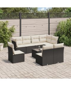 vidaXL 9-częściowy zestaw wypoczynkowy do ogrodu, z poduszkami, czarny Dārza mēbeļu komplekti