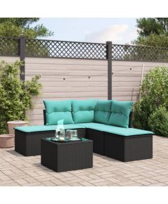 vidaXL 6-częściowy zestaw mebli ogrodowych z poduszkami, czarny polirattan Dārza mēbeļu komplekti