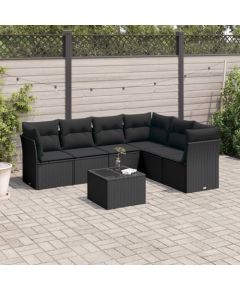 vidaXL 7-cz. zestaw mebli do ogrodu, z poduszkami, czarny, polirattan Dārza mēbeļu komplekti