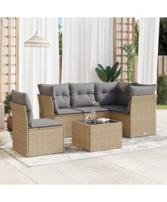 vidaXL 6-częściowy zestaw mebli ogrodowych z poduszkami, beżowy, polirattan Dārza mēbeļu komplekti