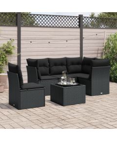 vidaXL 6-częściowy zestaw mebli ogrodowych z poduszkami, czarny polirattan Dārza mēbeļu komplekti