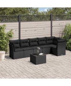 vidaXL 7-cz. zestaw mebli do ogrodu, z poduszkami, czarny, polirattan Dārza mēbeļu komplekti