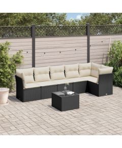 vidaXL 7-cz. zestaw mebli do ogrodu, z poduszkami, czarny, polirattan Dārza mēbeļu komplekti