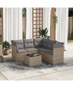 vidaXL 6-częściowy zestaw mebli ogrodowych z poduszkami, beżowy, polirattan Dārza mēbeļu komplekti