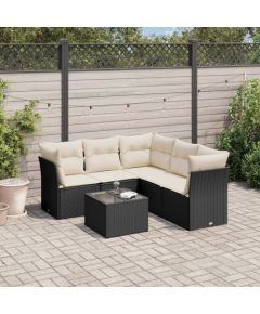 vidaXL 6-częściowy zestaw mebli ogrodowych z poduszkami, czarny polirattan Dārza mēbeļu komplekti