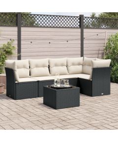vidaXL 6-częściowy zestaw mebli ogrodowych z poduszkami, czarny polirattan Dārza mēbeļu komplekti