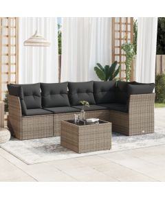 vidaXL 6-częściowy zestaw mebli ogrodowych z poduszkami, szary, polirattan Dārza mēbeļu komplekti