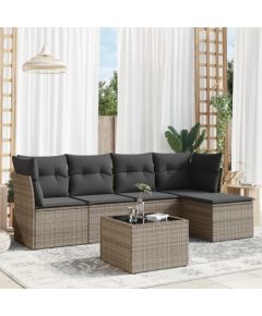 vidaXL 6-częściowy zestaw mebli ogrodowych z poduszkami, szary, polirattan Dārza mēbeļu komplekti