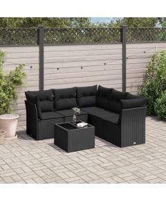 vidaXL 6-częściowy zestaw mebli ogrodowych z poduszkami, czarny polirattan Dārza mēbeļu komplekti