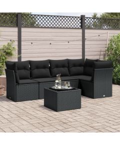 vidaXL 6-częściowy zestaw mebli ogrodowych z poduszkami, czarny polirattan Dārza mēbeļu komplekti