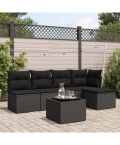 vidaXL 6-częściowy zestaw mebli ogrodowych z poduszkami, czarny polirattan Dārza mēbeļu komplekti