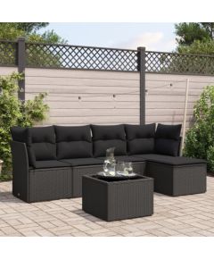 vidaXL 6-częściowy zestaw mebli ogrodowych z poduszkami, czarny polirattan Dārza mēbeļu komplekti