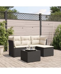 vidaXL 5-częściowy zestaw wypoczynkowy do ogrodu, poduszki, czarny rattan PE Dārza mēbeļu komplekti