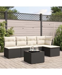 vidaXL 6-częściowy zestaw mebli ogrodowych z poduszkami, czarny polirattan Dārza mēbeļu komplekti