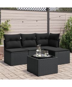 vidaXL 5-częściowy zestaw wypoczynkowy do ogrodu, poduszki, czarny rattan PE Dārza mēbeļu komplekti