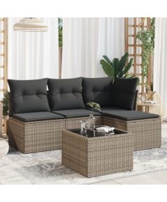 vidaXL 5-częściowy zestaw wypoczynkowy do ogrodu, poduszki, szary rattan PE Dārza mēbeļu komplekti