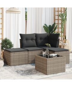 vidaXL 5-częściowy zestaw wypoczynkowy do ogrodu, poduszki, szary rattan PE Dārza mēbeļu komplekti