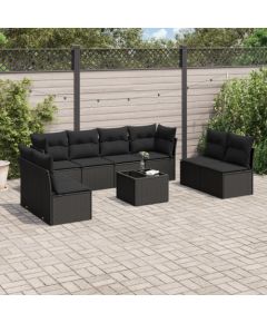 vidaXL 9-częściowy zestaw wypoczynkowy do ogrodu, z poduszkami, czarny Dārza mēbeļu komplekti