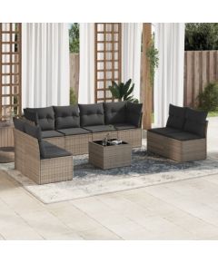 vidaXL 9-częściowy zestaw mebli ogrodowych z poduszkami, szary, polirattan Dārza mēbeļu komplekti