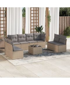 vidaXL 9-częściowy zestaw mebli ogrodowych z poduszkami, beżowy, polirattan Dārza mēbeļu komplekti